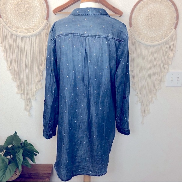 C. Est. 1946 chambray with gold polka dots long line tunic top - Picture 5 of 7